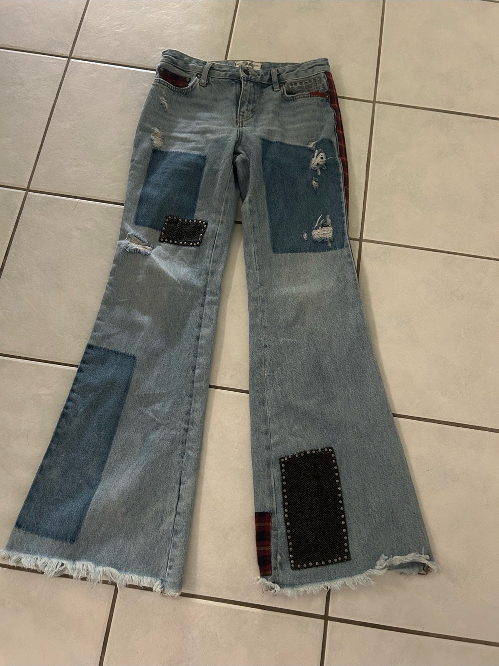 Free People- We The Free Light Blue Patchwork Flare Jeans